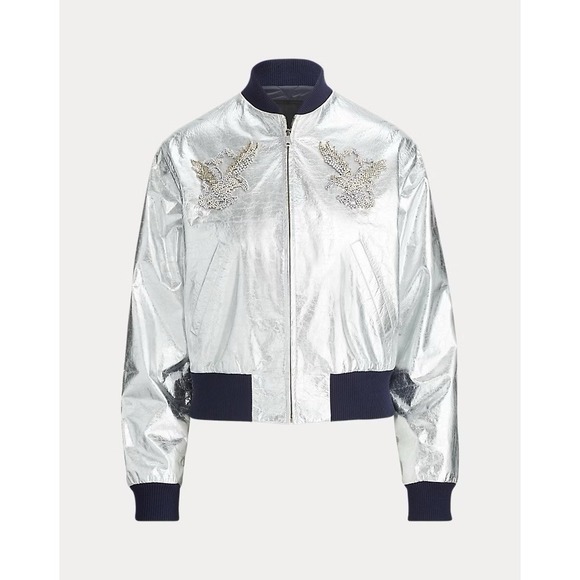 Ralph Lauren Collection Jackets & Blazers - Ralph Lauren Collection Juliet Beaded Lamb Leather Bomber Jacket Silver Size 10